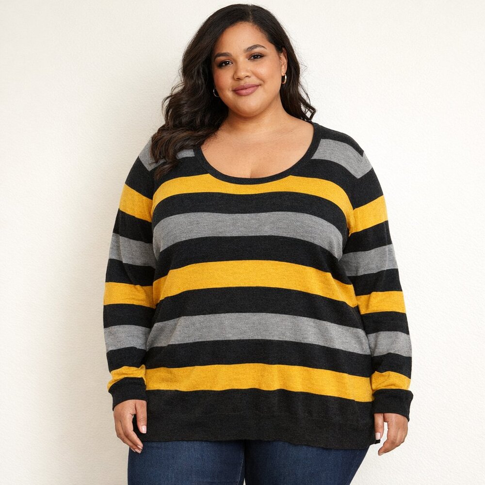 Cozy & Stylish yellow, grey, and black Striped Sweater